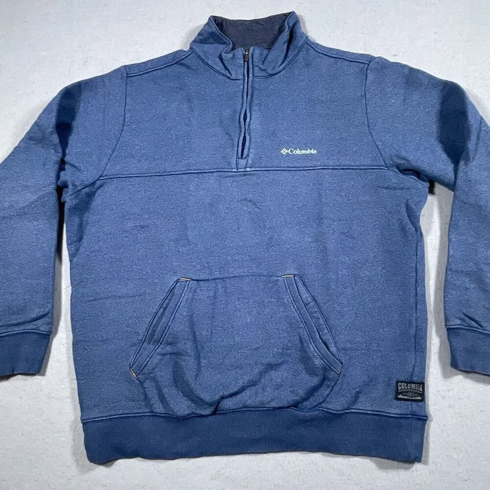 Columbia Sweater‎ Men Large Blue Front Pocket 1/4 Zip Sweatshirt Outdoors